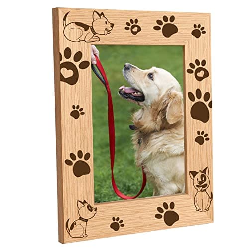 Image of CREATCABIN Engraved Wood Frame Dog Paw Puppy Tabletop 4" x 6" Vertical Natural Wood Picture Photo Frame Displayed Pet Memorial for Home Desk Decor Dog Lover Gift