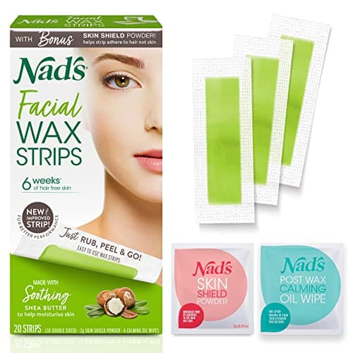 Image of Nad's Facial Wax Strips - Facial Hair Removal For Women, Face Wax Strips, Includes 20 Waxing Strips + 4 Calming Oil Wipes, Hypoallergenic
