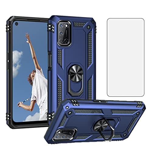 Image of Asuwish Phone Case for OPPO A72/A92/A52 with Tempered Glass Screen Protector Cover and Stand Ring Holder Hard Shockproof Magnetic Heavy Duty Accessories A 72 92 52 2020 OPPOA52 Cases Women Men Blue