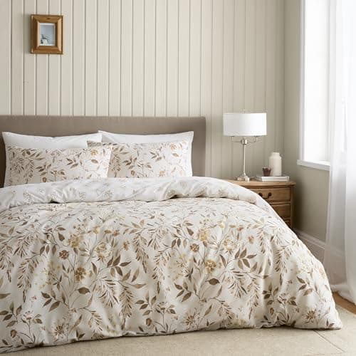 Image of Catherine Lansfield Isadora Floral Reversible King Duvet Cover Set with Pillowcases Natural