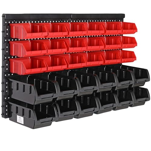 Image of MONZANA® 32 Piece Garage Wall Racks with Storage Boxes, Tool Box & Wall Panels for Workshop, Craft Organiser, Pegboard, Stackable Small Parts Bins Plastic Storage Box