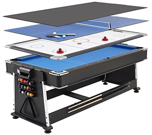 Image of Mightymast Leisure 7ft Full-Size REVOLVER 3-in-1 Multigames Table Rotating To Include Pool, Air Hockey & Table Tennis Including All Accessories