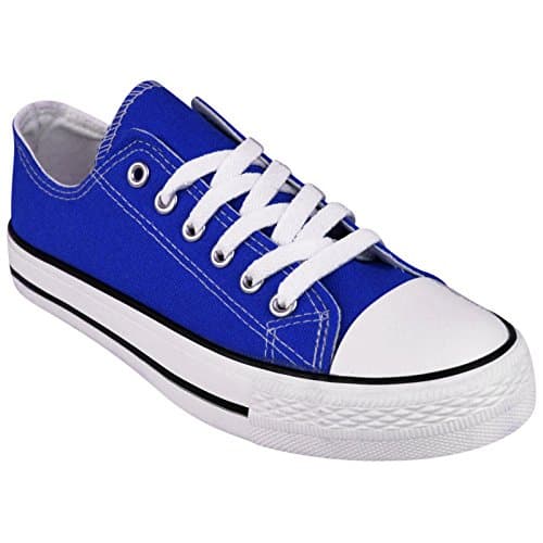 Image of Shop Online Womens Ladies Canvas Shoes | Lace Up Casual Flat Sneaker | Lace-Up Plimsoll Pumps Casual Shoes | Low Top Flat Gym Sports Trainers Lightweight Shoes (7UK, Royal Blue)