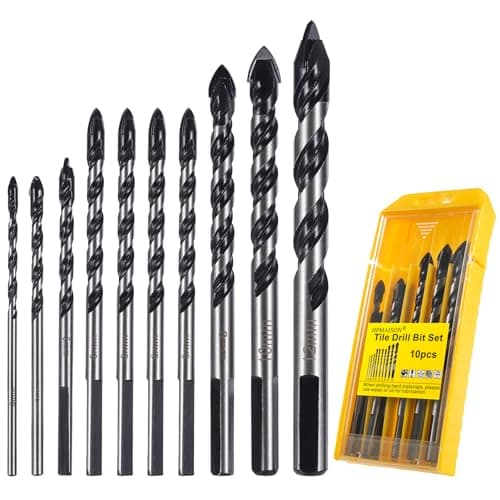 Image of HPMAISON Drill Bits, 3-12mm (10pcs) Tile Drill Bits Tungsten Carbide Tip for Drilling Ceramic Tile, Porcelain, Brick, Granite Marble, Glass, Cement, Plastic, Wood