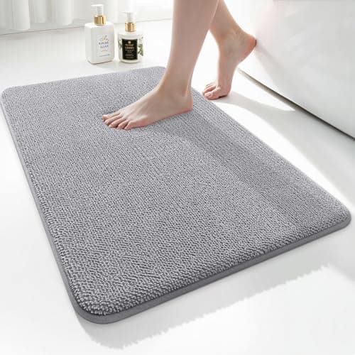 Image of smiry Thick Memory Foam Bath Mat,40 x 60 cm,Extra Soft Absorbent Bathroom Mat,Non-Slip Quick Dry Bath Mats for Bathroom,Machine-Washable Bath Rug Foot Mat,Grey