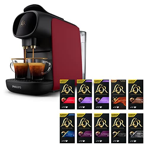 Image of L'OR BARISTA Sublime Coffee Machine Red by Philips with L'OR Espresso Variety 10X10PC Aluminium Coffee Capsules (Total 100 Capsules)