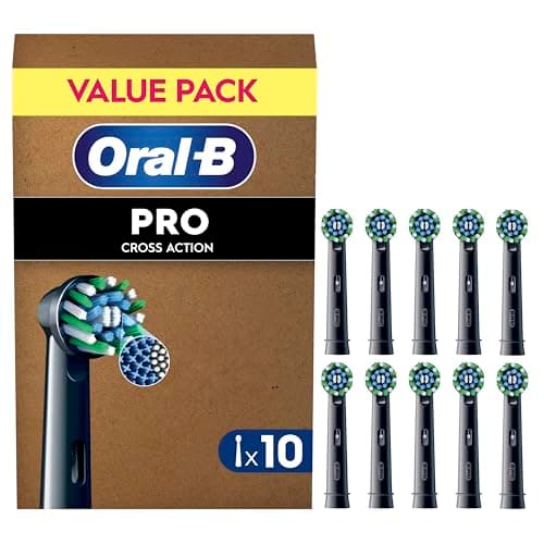 Image of Oral-B Pro CrossAction Original Electric Toothbrush Heads, Black, Pack of 10, Mailbox-Friendly Replacement Heads for Home and Travel, Angled Bristles for Deep Cleaning