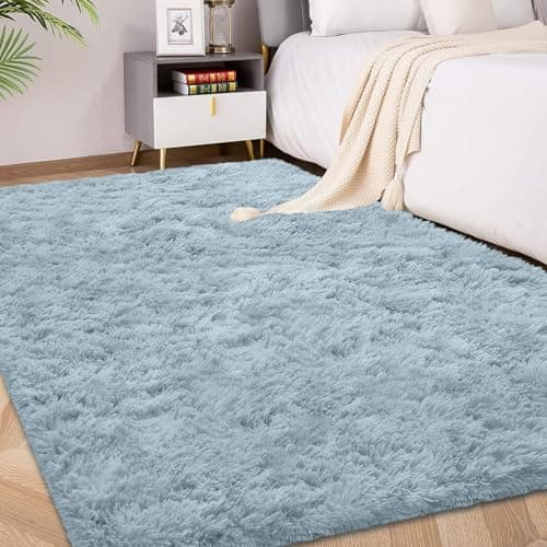 Image of FVVRAX 90x150cm Ultra-Plush Duck Egg Blue Shaggy Area Rug for Bedroom & Living Room – Machine Washable Luxury Carpet, Non-Slip Fluffy Floor Mat for Cosy Homes, Nursery & Dorm Decor