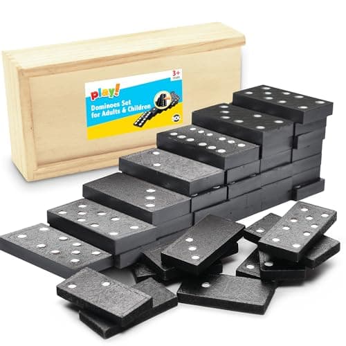 Image of SOL 28pk Dominoes Set for Adults or Children, Educational Traditional Dominos Tile Game with Wooden Case, for Christmas, Birthday, Family Gatherings, Travel, and Kids Party Bag Fillers