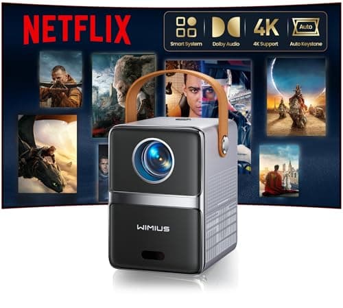 Image of 4K Mini Projector Netflix Ready,30000 Lumen Smart Portable Home Cinema WiMiUS P61 PRO Projector with 3D Dolby Audio Short Throw, TOF 1s Focus WiFi6 Bluetooth 5.4 HDR10 for Bedroom Outdoor Movies,Gifts