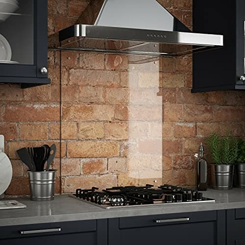 Image of Waterstone Clear Glass Kitchen Splashback Splatter Screen Pre Drilled Holes Wall Hanging Fixings Included (60 x 70cm) - 7 Sizes