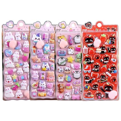 Image of 3D Stickers, 4 Sheets Cartoon Butt Motifs, Various Designs, 3D Stickers for Scrapbooking - for Children, Girls, Mobile Phone Case, Laptop, Class Rewards, Party Surprises, Easter Basket
