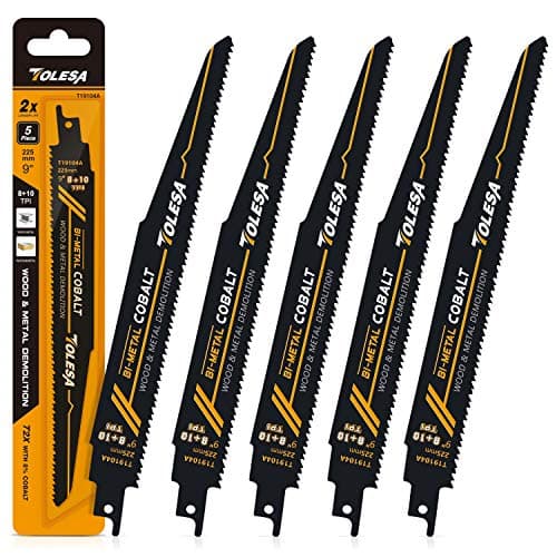 Image of TOLESA Metal Wood Demolition Reciprocating Saw Accessories 225mm 8+10TPI for Steel Pipe Cutting, Drywall, Chipboard, Glass Fiber-Reinforce Plastic and Composite Materials Demolition 5 Pack
