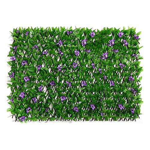 Image of Aeutwekm Artificial Hedge Screening with Flowers, Expandable Faux Ivy Leaf Privacy Fence, Garden Trellis Panels with Leaves, Garden Screening for Fence Backyard Patio Wall Decor