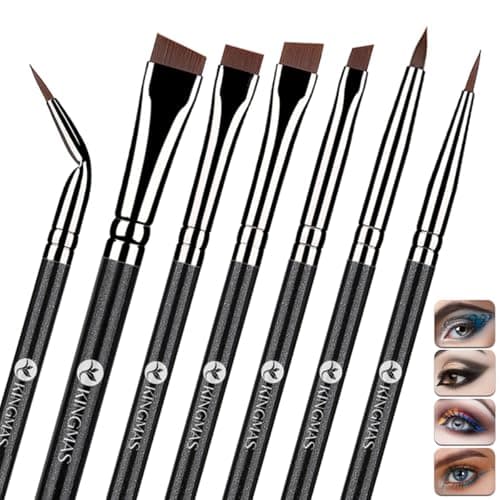 Image of KINGMAS Fine Angled Eyeliner Brush, Premium 7 Pieces Gel Eye Liner Makeup Brushes, Angled Flat Definer Ultra Thin Bent Pencil Point Eyeliner Brushes for Women Girls