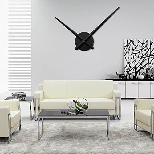 Image of URAQT Large Clock Hands and Mechanism, Modern Black Long Hands Wall Clock, DIY Silent Movement Mechanism Battery Powered Wall Clock for Living Room Home Decoration