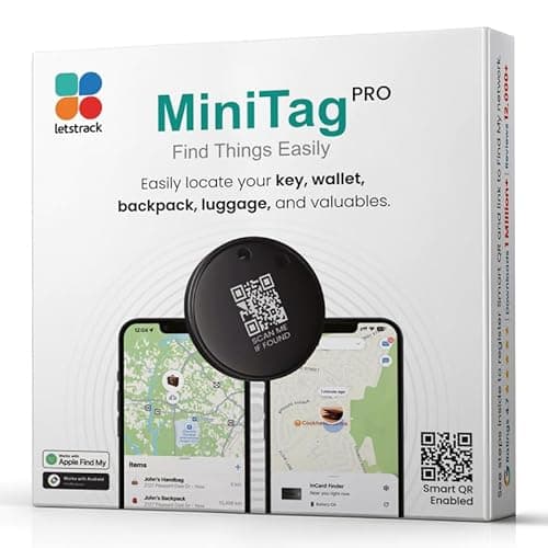 Image of Letstrack Tracker Tag Bluetooth MINI TAG PRO works with Apple Find My & Google Find Hub (iOS and Android) 1-Year Replaceable Battery | Item Finder & Locator for Keys, Luggages, Bags (Black - 1 Pack)