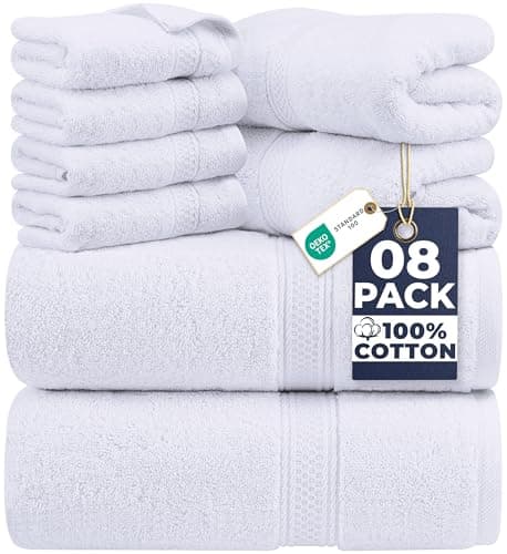 Image of Utopia Towels 8 Piece Towel Set - 2 Bath Towels, 2 Hand Towels and 4 Washcloths Cotton Hotel Quality Super Soft and Highly Absorbent (White)