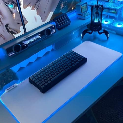 Image of JMIYAV White Gaming Mouse Pad RGB Mousepad Non-Slip Rubber Base Extra Large Cool XL XXL Computer Desk Pad Gaming Accessories LED Light Up Extended Big Mouse Pad for Gamer 80 * 30cm
