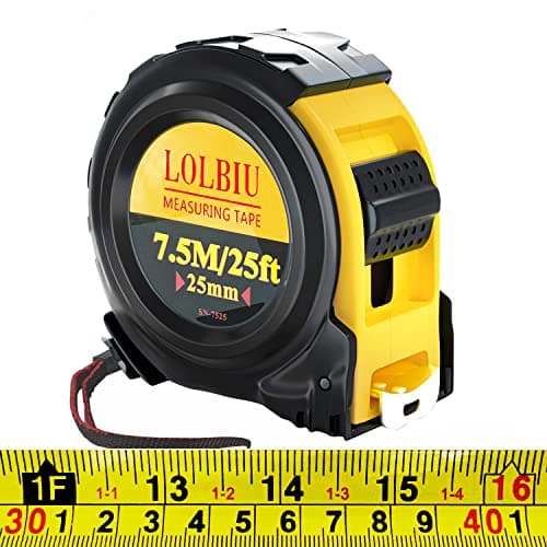 Image of LOLBIU 7.5M/25FT [Retractable Tape Measure] with Impact Resistant Rubber Covered Case, Strong Lock, Compatible with Imperial and Metric