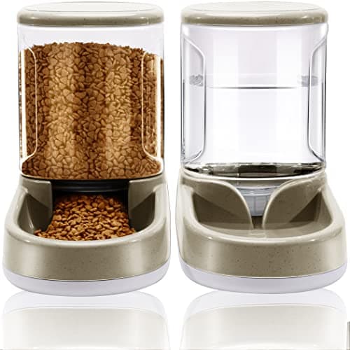 Image of Lucky-M Pets Automatic Feeder and Waterer Set,Dogs Cats Food Feeder and Water Dispenser 3.8L,2 in 1 Cat Food Water Dispensers for Small Medium Big Pets