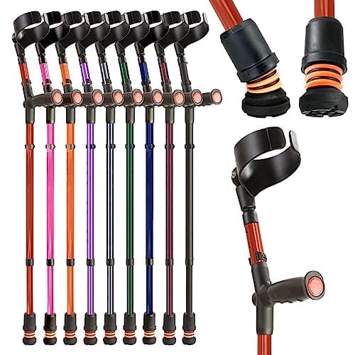 Image of Flexyfoot Shock Absorbing Soft Grip Double Adjustable Crutch - Improves Safety, Improves Grip, Reduces Shocks & Jarring – Single - Red