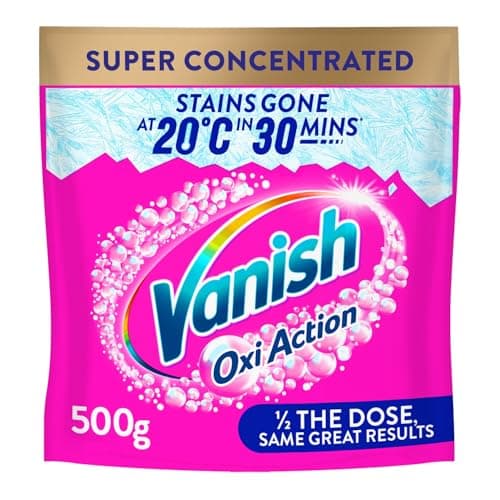 Image of Vanish Stain Remover, Gold Oxi Action Powder Plus, Super Concentrated, 500g, Removes Stains Laundry Detergent Leave Behind, Protects Fabric Colours and Removes Odours, Bleach Free