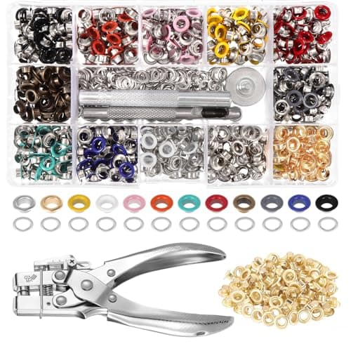 Image of Gueenky Eyelet Pliers Set with 700 Pieces Eyelets (Diameter 5 mm), Eyelet Punch Hole Pliers with 13 Colours Eyelets Eyelet Press Tool Kit Eyelet Pliers for Tarpaulins Fabrics Leather Belt DIY
