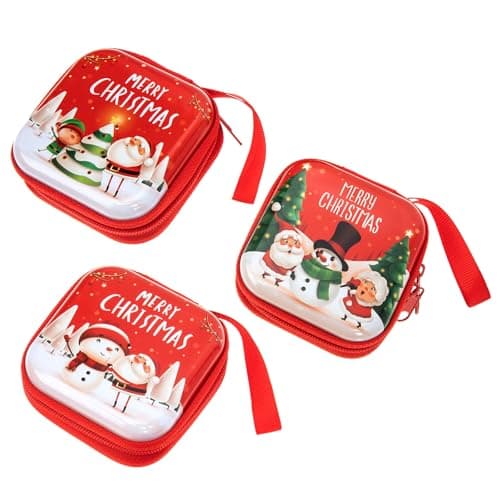Image of GALPADA Holiday Accessories Christmas Mini Wallet 3Pcs Earphone Bags for Leisure Walks and Outings 7.5X7.5Cm Colourful Metal Storage Bags