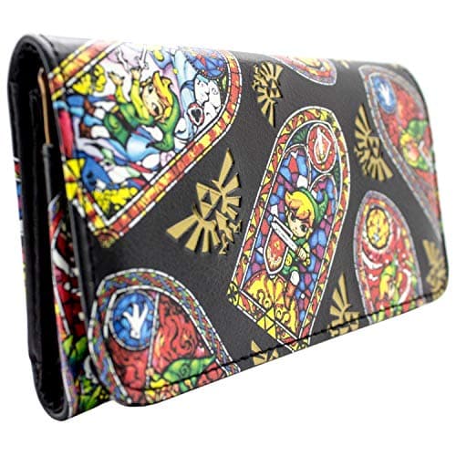 Image of The Legend of Zelda Wind Waker Stained Glass Purse Tri-Fold ID & Card Holder, Black