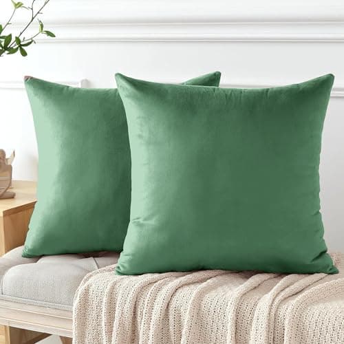 Image of My home store Mint Green Velvet Cushion Covers 45 x 45 cm- Square Throw Pillow Cases Decorative Cushion Cover for Sofa Bedroom with Invisible Zipper 18 x 18 Inch