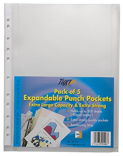 Image of Tiger 301523 - A4 Expandable Punched Pockets PK5