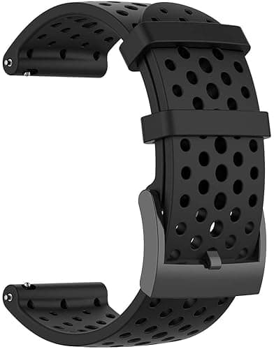 Image of Black Silicone Replacement Watch Strap 24mm - Compatible with Suunto 7/9/9 Baro/D5/Spartan Sport/Wrist HR & Fossil Nate/Q, Water-Resistant Sporty Strap with Air Holes for Comfort & Ventilation