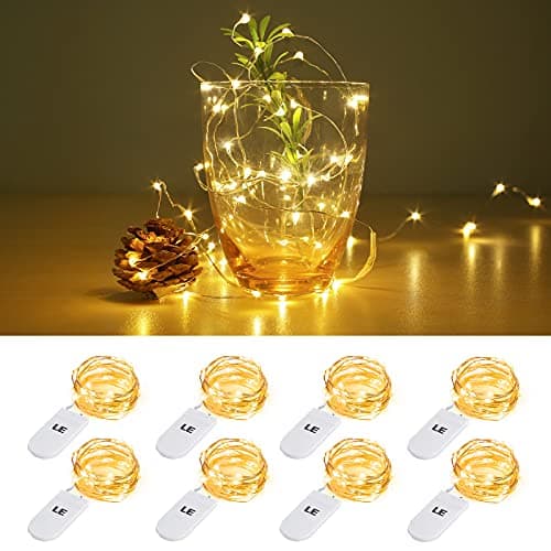 Image of LE Battery Fairy Lights, 1M 20 LED Small Fairy Lights, Warm White Christmas Lights, Battery Powered Mini Copper Wire Lights for Halloween, Christmas Tree, Party, Table Decorations, Pack of 8