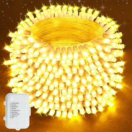 Image of Lighprenix Christmas Tree Lights Outdoor - 20m 200LEDs Xmas Fairy Lights Battery Operated with 8 Modes Timer, IP44 Waterproof Battery Powered String Lights for Outdoor/Indoor/Garden/Tree(Warm White)