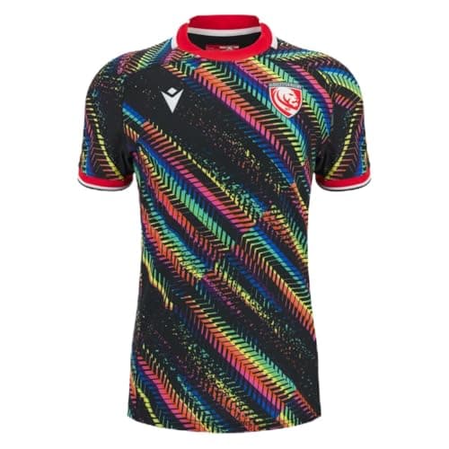 Image of Macron Gloucester Rugby 2025/26 Mens Warm Up T-Shirt Black (UK, Alpha, XL, Regular, Regular)
