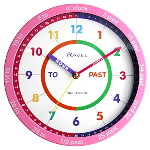 Image of Ravel Children's 25cm Time Teacher Wall Clock - R.KC.08 - Analogue Quartz - Pink