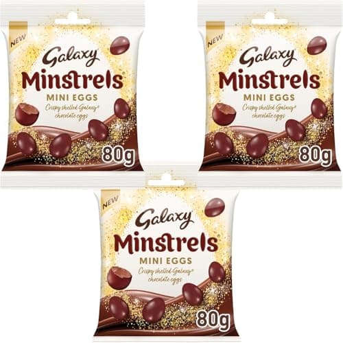 Image of Mini Easter Eggs Bags & Pouches – Multiple Styles & Flavours – Pack of 3 Mini Chocolate Egg Bags – 18 Variations Available – Seasonal Easter Treats (Minstrels Mini Eggs 80g - Pack Of 3)