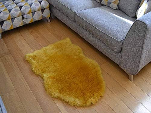 Image of Rugs Supermarket Gold Ochre Mustard Faux Fur Sheepskin Style Rug (60cm x 90cm Pelt)
