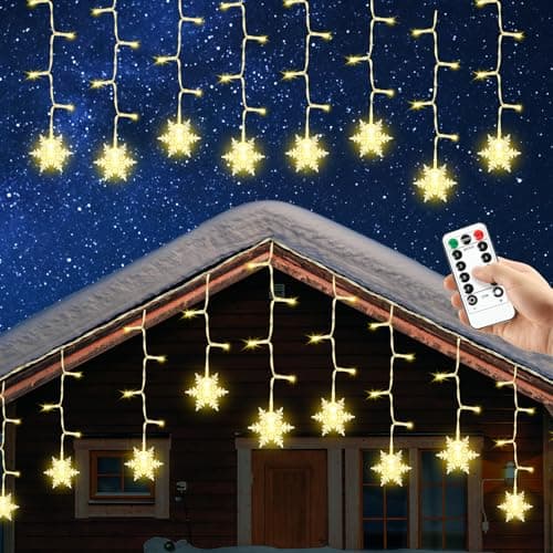Image of AUAUY Snowflake Fairy Lights, 4m 96 LED Christmas Decoration Lights, Waterproof Copper Wire String Light for Christmas Wedding Bedroom Party Birthday Holiday Decorations Indoor&Outdoor-Warm White