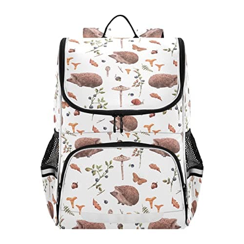 Image of Mnsruu Hedgehog and Plant Kids Backpack Rucksack Bag for School Girls & Boys, Bookbag for Elementary with Reflective Strip