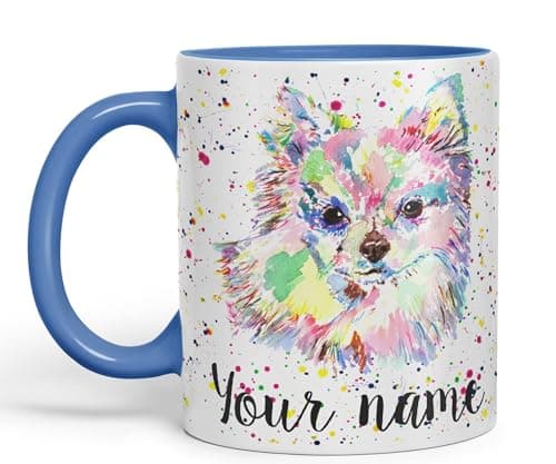 Image of Vixar Personalised with Your Text Chihuahua Long Hair Dog Pet Animals Watercolour Art Coloured Ceramic Mug Cup Gift 330ml 11oz Custom Work Office Tea Coffee (C Blue)