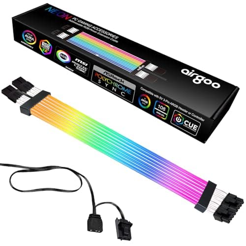 Image of Airgoo Addressable RGB GPU Strimer S2, ARGB GPU Power Extension Cable, Includes Dual 8-pin 18AWG Wires, for AG-DRGB16 SignalRGB Controller (Not Included)