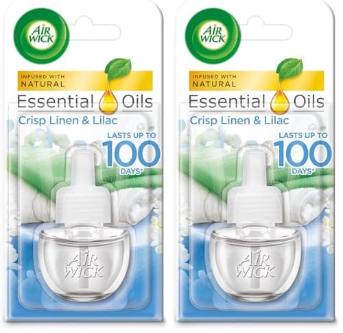 Image of Air Wick Essential Oils Plug Diffuser Refill, Crisp Linen and Lilac, 17ml (Pack of 2)