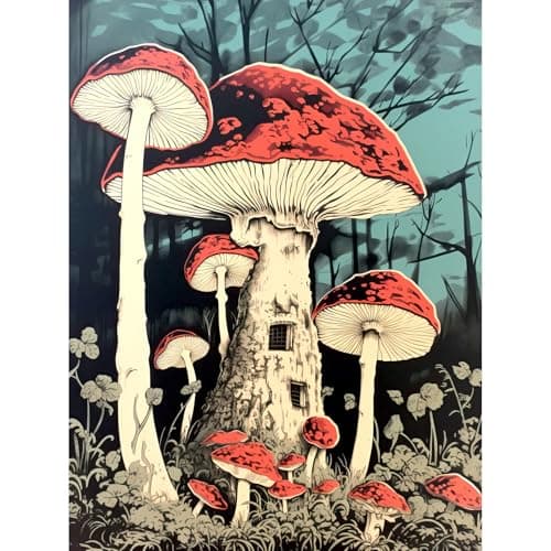 Image of Artery8 Mushroom Fairy House Pastel Red Blue Green Magical Forest Fantasy Concept Kitchen Extra Large XL Wall Art Poster Print
