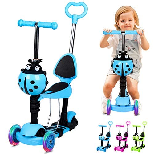 Image of 5 in 1 Kids Scooter, 3 Wheels Kick Scooter with LED Flashing Light, Adjustable Removable Handlebar & Seat & Push Handle for 2-8 Years Old Boys and Girls (Blue)