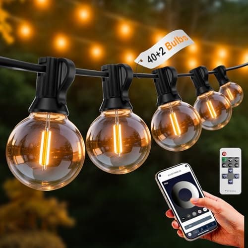 Image of G40 Festoon Lights Outdoor String Lights Mains Powered, APP & Remote Control Garden Lights Dimmable 33.5M 110FT, 40+2 Globe Lights Waterproof Shatterproof for Wedding Party Patio Cafe Gazebo