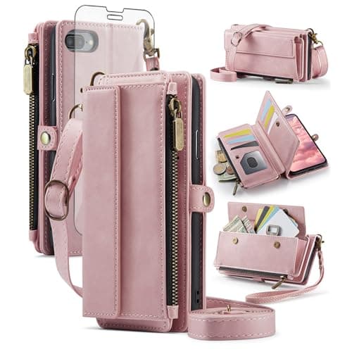 Image of Phone Case for iPhone 6plus 6splus 7plus 8plus i 6/6s/7/8 Plus Zipper Wallet Cover Screen Protector Crossbody Lanyard Strap Flip RFID Blocking iPhone6splus 7+ 8s 8+ Phones8 6+ i6 Women Men Rose Gold