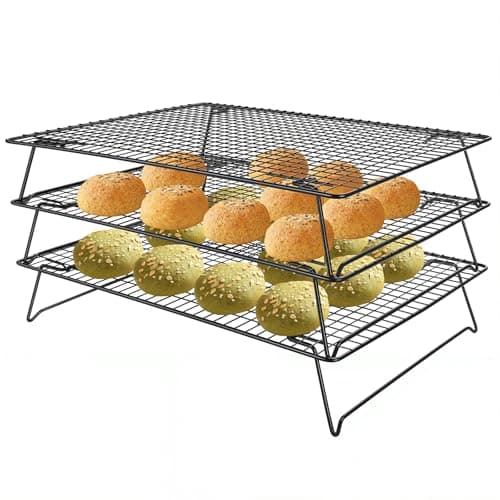Image of Lifhety 3 Tier Cooling Rack Large, 42.5x27.7cm Stackable Cake Cooling Rack for Baking, Collapsible Oven Wire Rack, Heavy-Duty Kitchen Baking Accessories for Bread, Cookies, Muffins