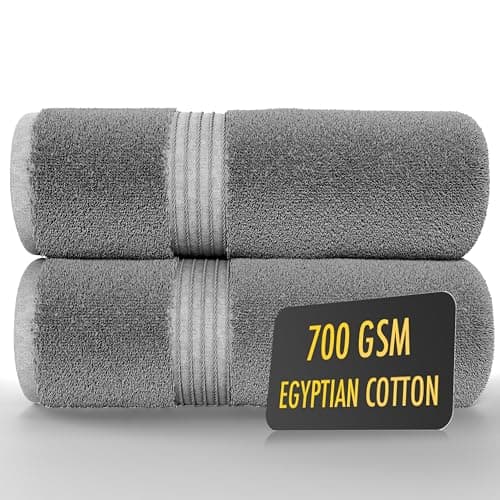 Image of ALSAP Grey Bath Towels Set Of 2 (130x70cm) – 700 GSM Super Absorbent Egyptian Cotton Bath Sheets – Hotel Quality Quick Dry Bathroom Towels for Home, Spa, Gym, Beach & Swimming Pool